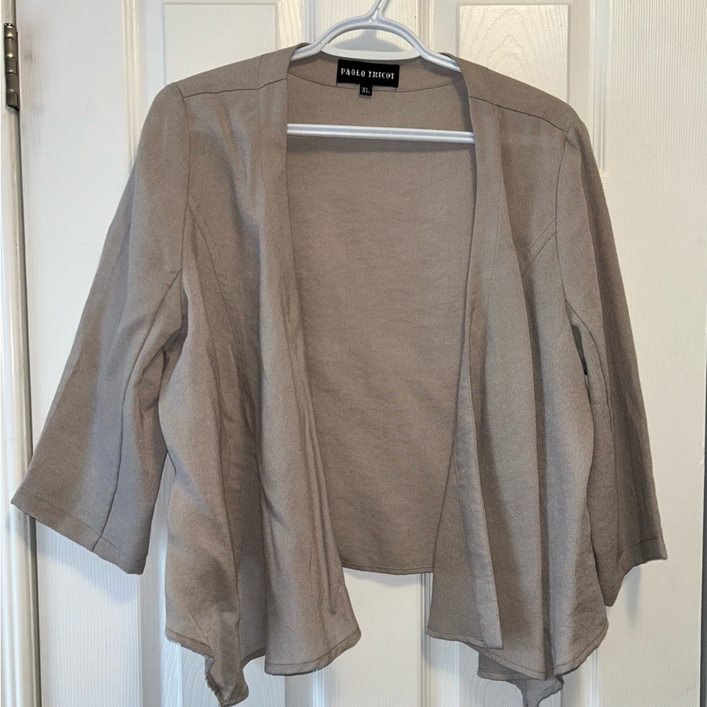 Paolo Tricot Women's Cotton/Linen Blend Taupe/Tan Open-Front Blazer